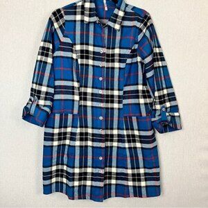 Blue Sky Clothing Larissa Cotton Flannel Plaid Tunic Shirt Large